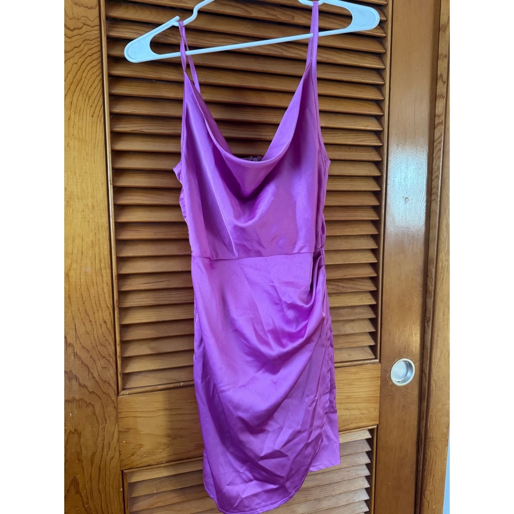 Sleek Purple Cowl Neck Satin Dress